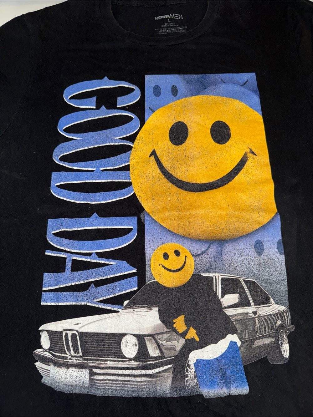 Smiley Face Graphic Tee with Classic Car